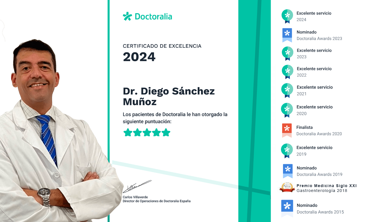 El Dr. Diego Sánchez Muñoz obtiene, un año más, el Certificado de Excelencia de Doctoralia